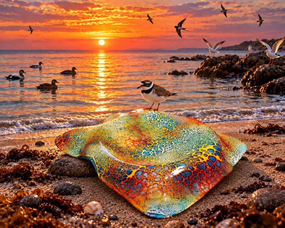 Waves and Sea Foam at Sunset